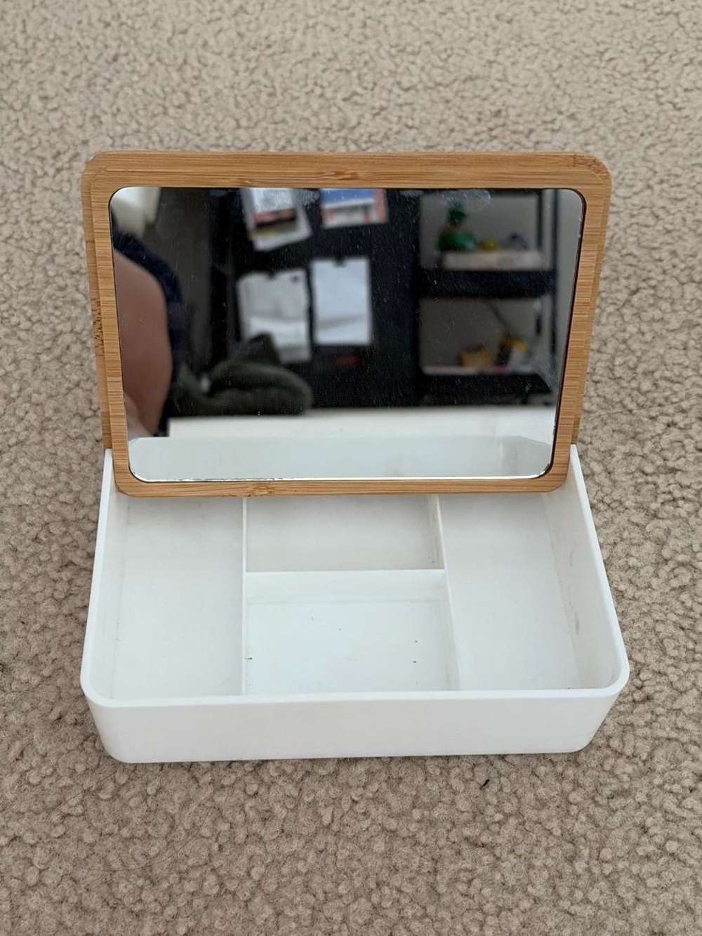 Bamboo Mirror Jewelry Organizer Box in White